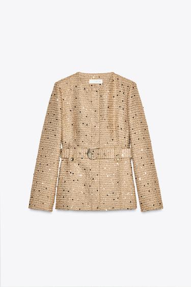 SEQUIN BELT BLAZER - camel by Zara - Image 2