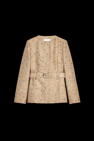 PAILLETTENBLAZER MIT GÜRTEL - grau-beige von Zara - Bild 0