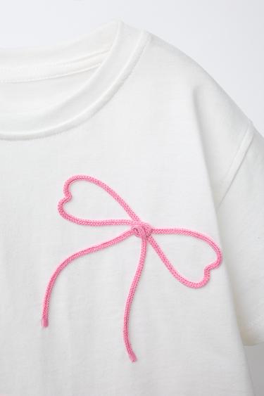 DRAWSTRING BOW T-SHIRT - White by Zara - Image 2