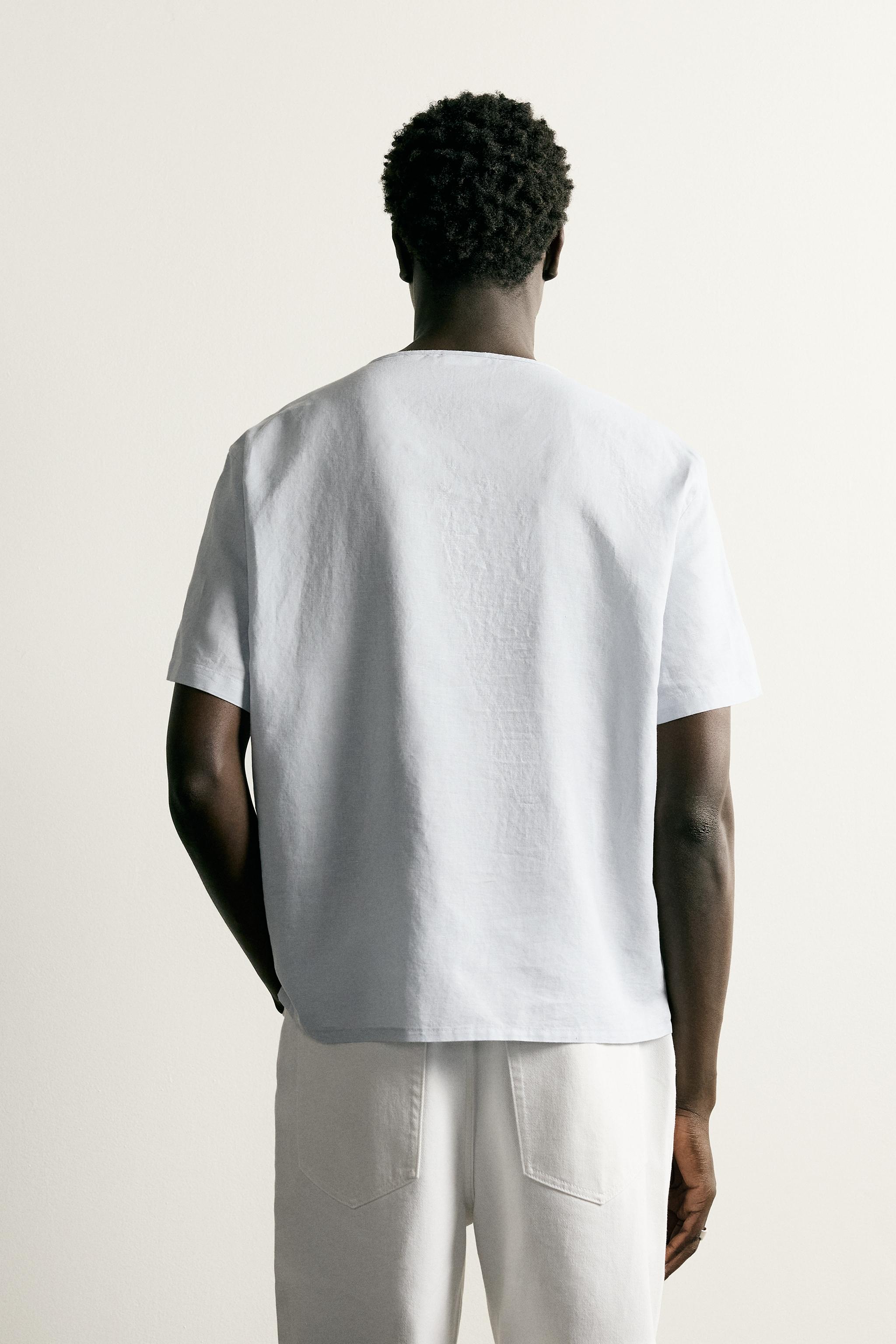 Мужские рубашки Zara HEMP AND COTTON HENLEY SHIRT — фото 3