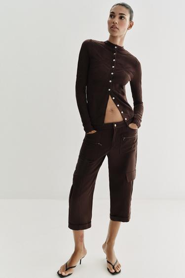 Zara JACQUARD KNIT CARDIGAN - Brown