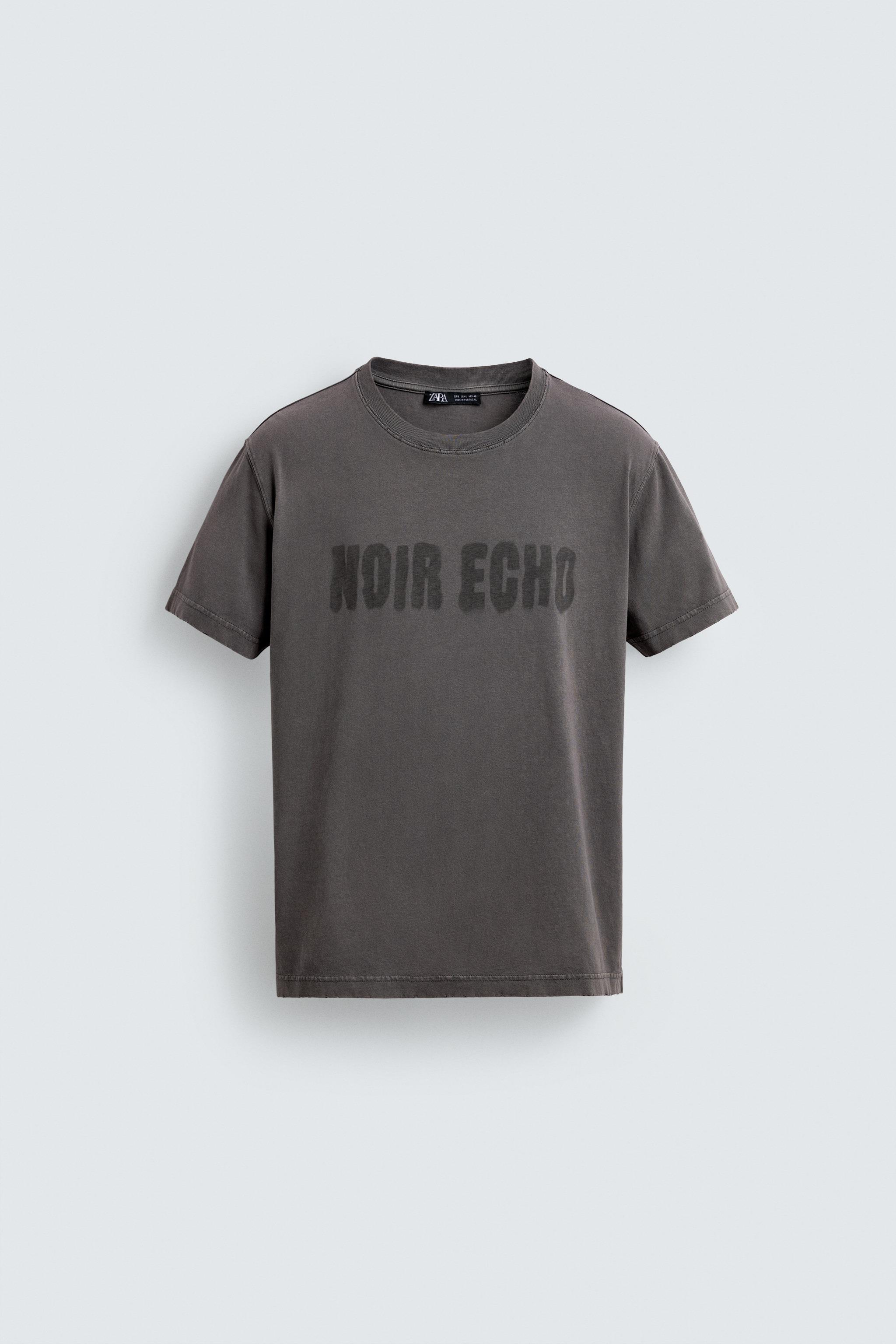 ユーズド加工テキストTシャツ - グレー/ゴールデンブラウン | ZARA