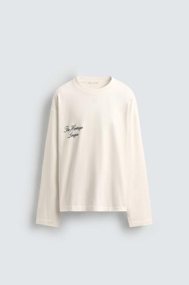 تيشرت بنصوص مطبوعة - أبيض الخاص بـ Zara