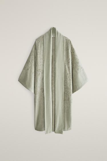 FLORAL JACQUARD BATHROBE — Greenish 1