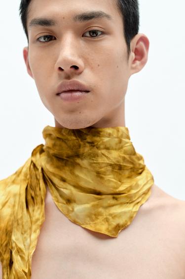 Zara 紮染絲綢皺紋頭巾 x FANGLU LIN - 深黃色