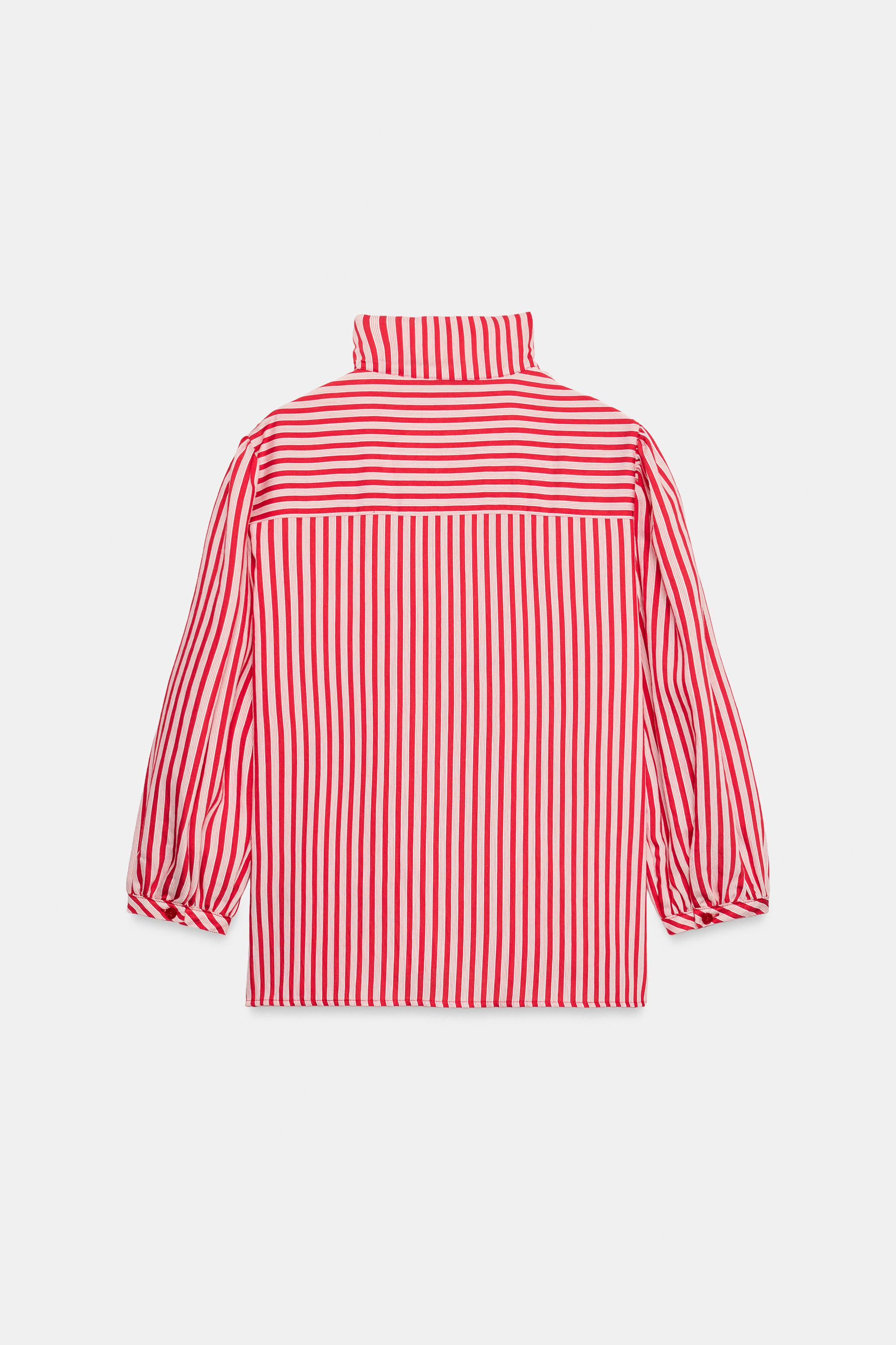 STRIPED TIE-NECK BLOUSE