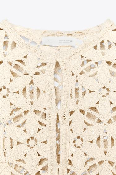 SEQUINNED MACRAMÉ JACKET - Ecru by Zara - Image 4