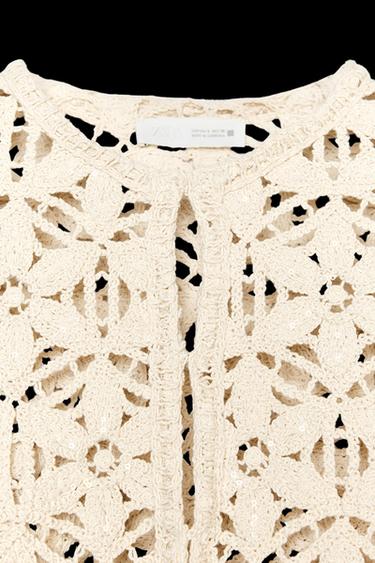 MACRAMÉ-JACKE MIT PAILLETTEN - Cremefarben von Zara