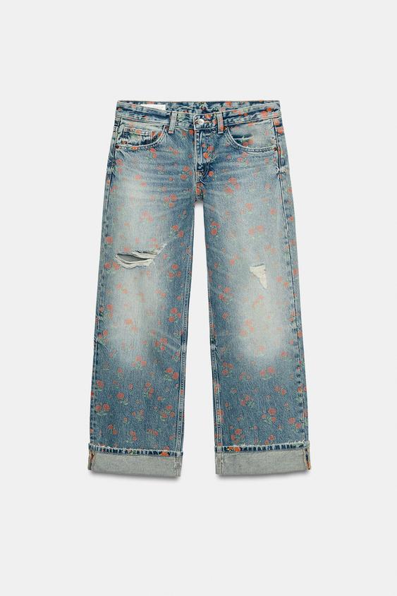 JEANS TRF LOOSE FOLDED FIT TIRO BAJO - Azul de Zara - Imagen 0