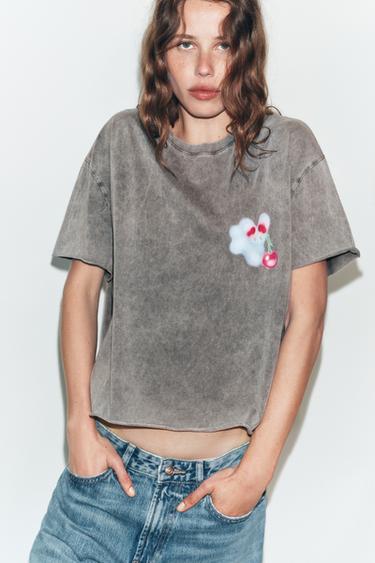 ÁNGELA BACHER FADED-EFFECT T-SHIRT - Anthracite grey by Zara