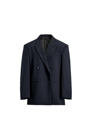 Zara LIMITED EDITION WOOL BLEND DOUBLE-BREASTED SUIT BLAZER - Navy blue