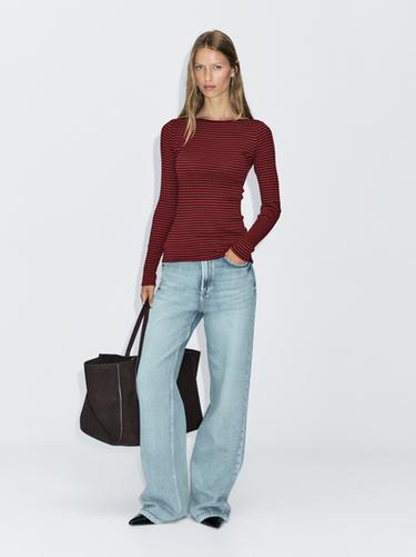 Zara Striped long sleeve T-shirt - Mid-red - Image 0
