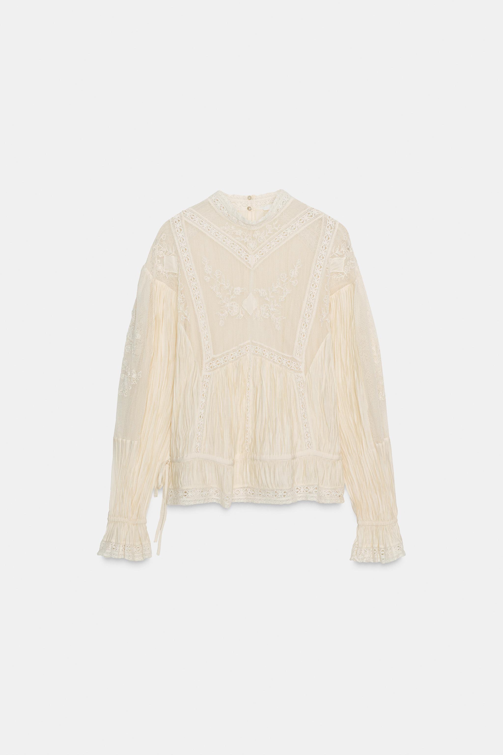 ZW COLLECTION EMBROIDERED ROMANTIC BLOUSE - Ecru | ZARA