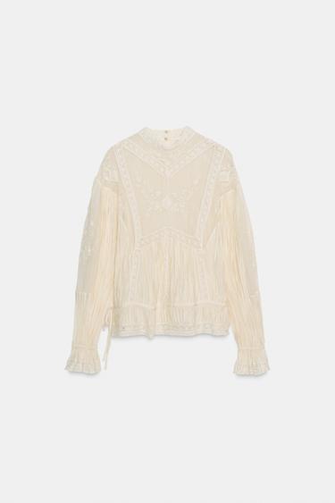 ZW COLLECTION ROMANTIC EMBROIDERED BLOUSE - Ecru by Zara