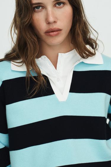 STRIPED KNIT POLO SHIRT - Blue by Zara