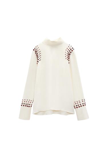 SATIN BLOUSE WITH RHINESTONES