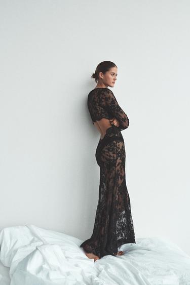 LONG LACE DRESS WITH BACK NECKLINE - Black by Zara