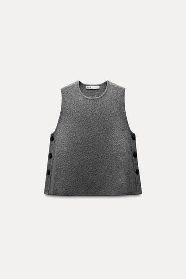 SIDE BUTTON WAISTCOAT TOP - Grey by Zara - Image 0