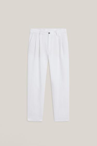 Pantalón detalle doble pinza lino - LIMITED EDITION - Blanco de Zara