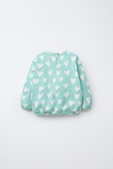 HEART PRINT SWEATSHIRT - Sea green by Zara - Image 1