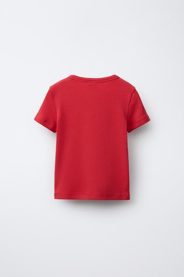 T-SHIRT CÔTELÉ APPLIQUÉ BIJOUX - Rouge de Zara - Image 1
