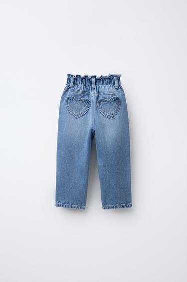 PAPERBAG JEANS WITH HEART POCKETS - Mid-blue by Zara - Image 2