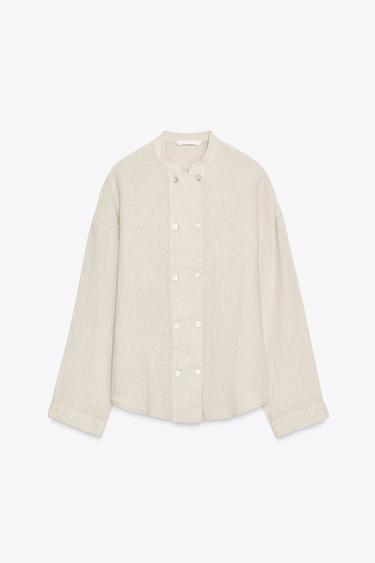 100% LINEN OVERSHIRT ZW COLLECTION - Light beige by Zara - Image 5
