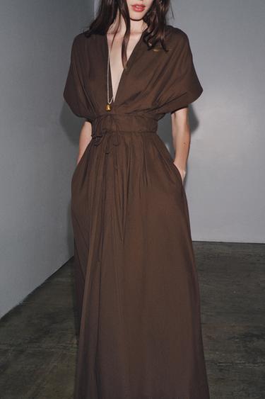 ZW COLLECTION MIDI DARTED DRESS - Brown by Zara