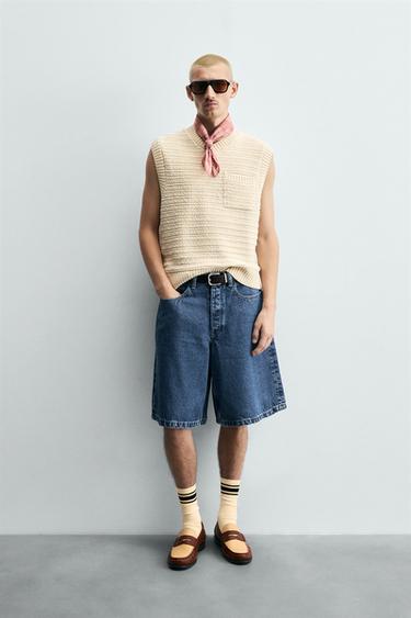 TEXTURED KNIT VEST WITH POCKET - Beige by Zara - Image 0