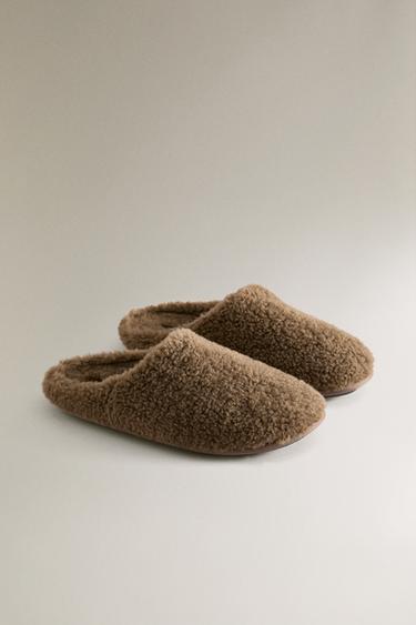 FAUX FUR SLIPPERS - Taupe Grey by Zara - Image 1