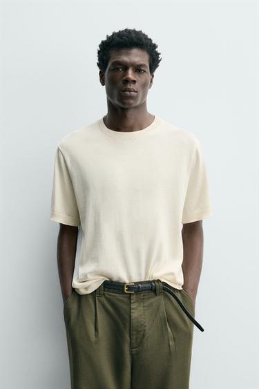 LIGHT KNIT COTTON T-SHIRT - Oyster-white by Zara
