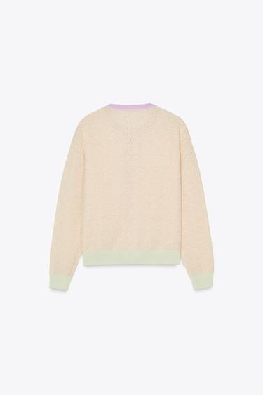 COLOUR BLOCK CARDIGAN - Ecru / Green by Zara - Image 7