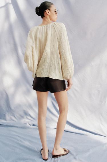 BLOUSE À RAYURES ET LACETS - Écru / Noir de Zara - Image 2