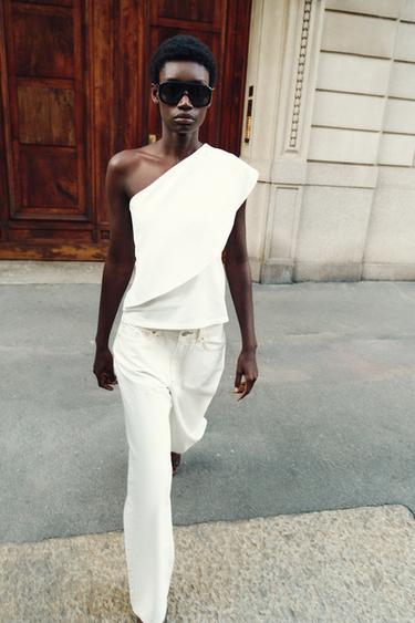 Zara ASYMMETRIC INTERLOCK TOP - White