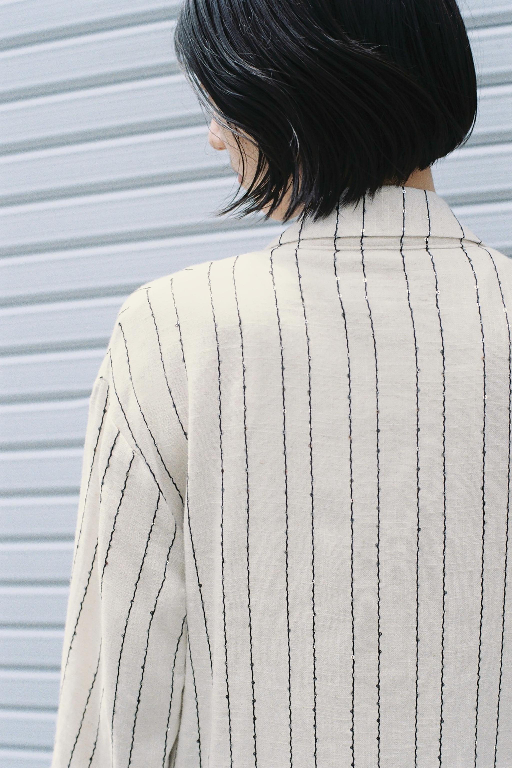 スパンコールストライプブレザー - ライトベージュ | ZARA Japan
