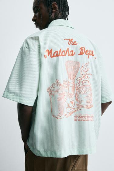 TEXT STRIPE SHIRT - Green by Zara - Image 7