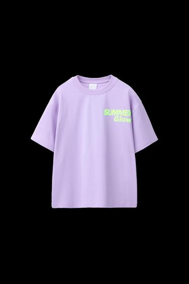 T-SHIRT WITH SLOGAN PRINT - Lilac by Zara - Image 0
