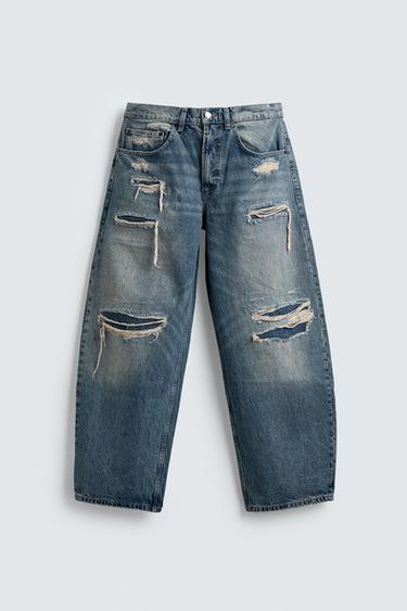 QUẦN JEANS BALLOON FIT RÁCH - Màu xanh dịu từ Zara
