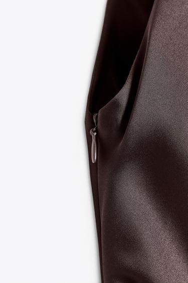 OPEN BACK SATIN LONG DRESS - Dark brown by Zara - Image 9