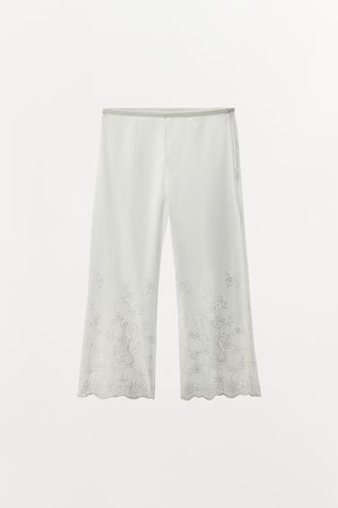 TROUSERS WITH CUTWORK EMBROIDERY - White by Zara - Image 0