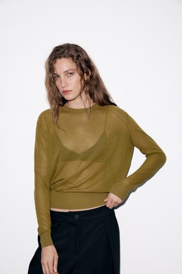 SUÉTER DE TRICÔ COM COSTURAS NO OMBRO - Verde-oliva da Zara