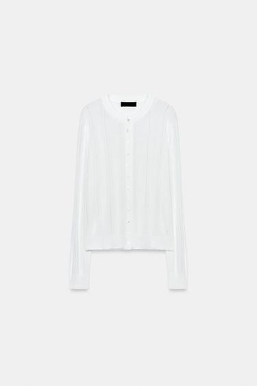 POINTELLE LACE CARDIGAN - White by Zara - Image 7