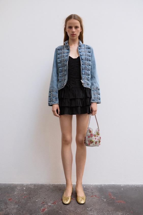 VESTIDO MINI VOLANTES CORDONES CRUZADOS - Negro de Zara - Imagen 0