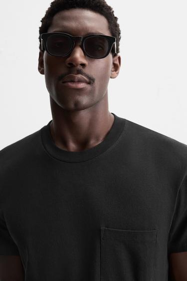 T-SHIRT WITH POCKET - Black by Zara - Image 4
