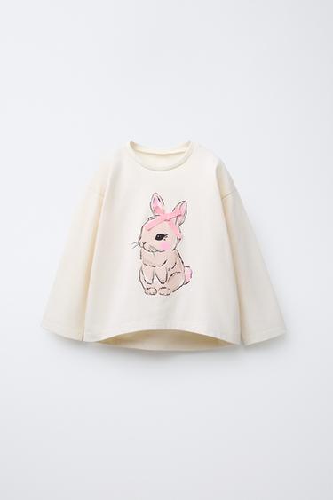 BUNNY T-SHIRT WITH BOW - Ecru by Zara