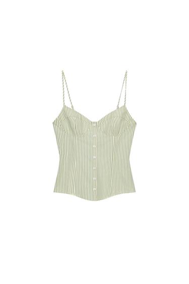 Zara STRIPED CORSET TOP - Greens