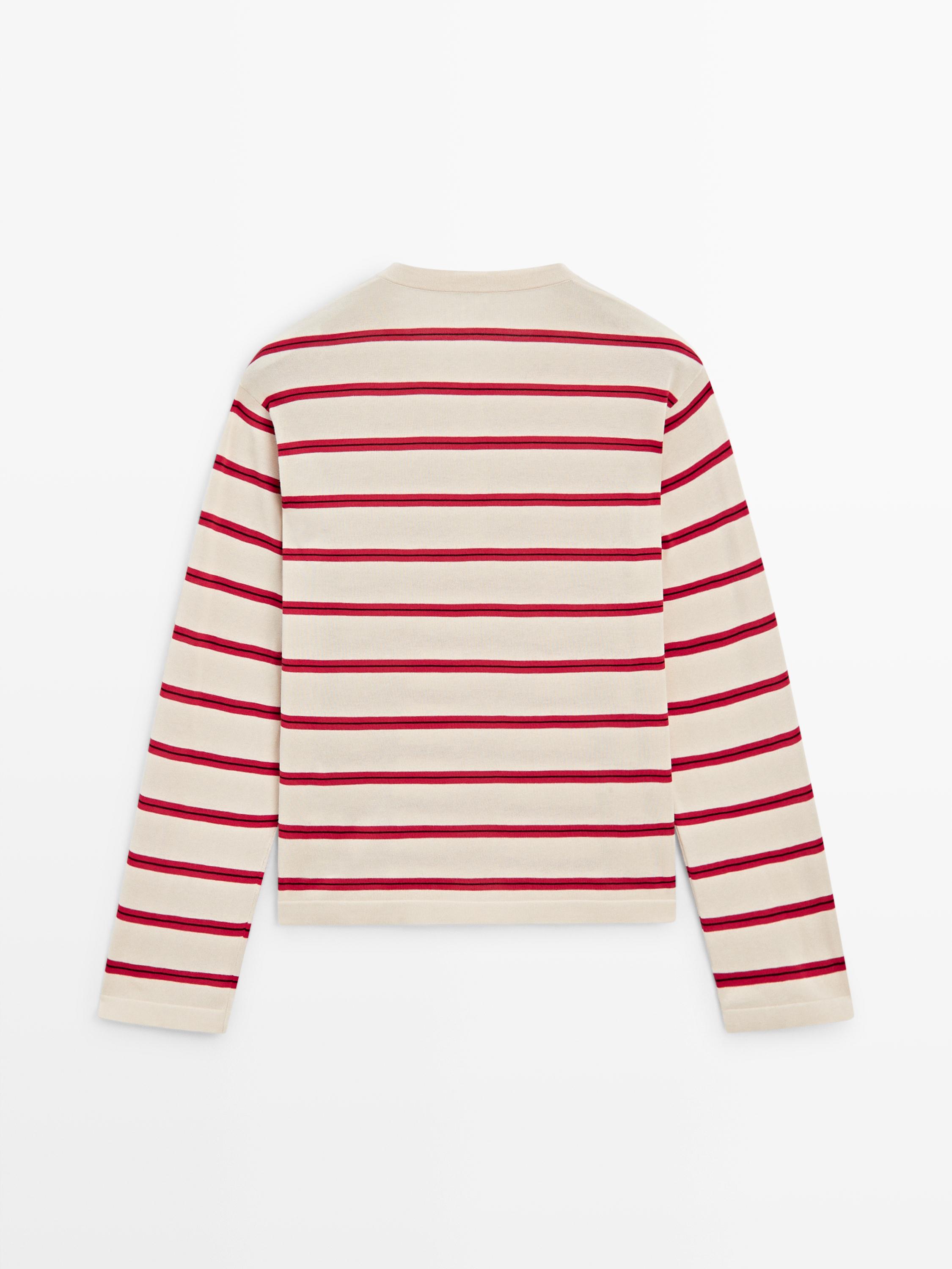 100% cotton striped knit henley sweater
