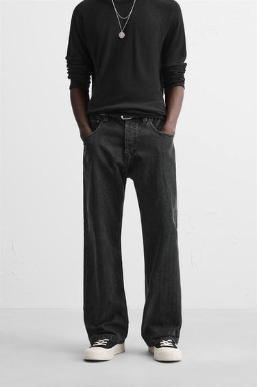 JEANS BAGGY FIT COM TEXTURA - Preto da Zara