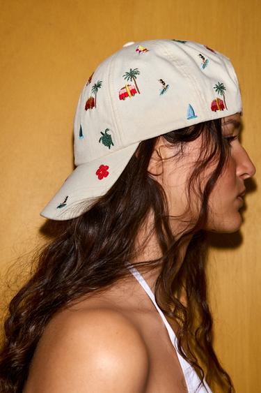 100% COTTON EMBROIDERED SUMMER CAP - Ecru by Zara - Image 0