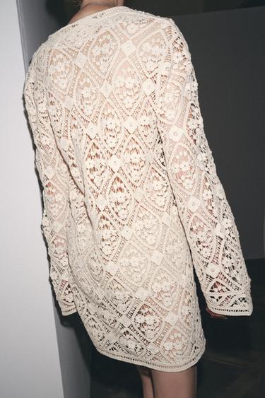 ZW COLLECTION CROCHET MINI DRESS - Beige by Zara - Image 2
